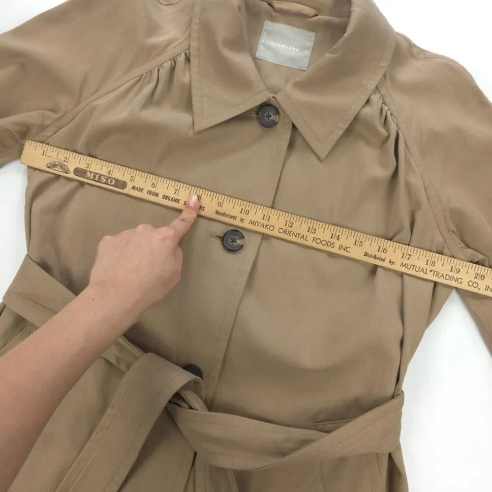 NEW Everlane Gathered Drape Trench Coat Minimal Preppy Tailored French Girl Boho - Picture 4 of 14